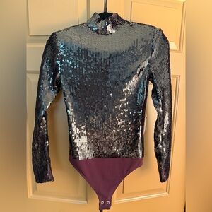 Express Plum Sequin Long Sleeve Bodysuit - NWT